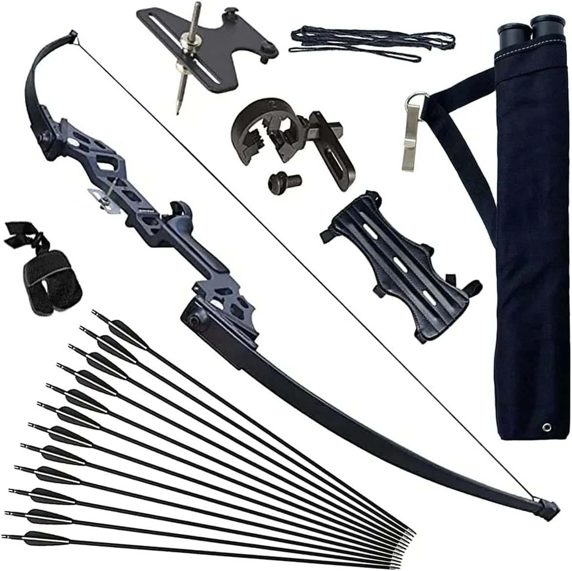 51" Bow and Arrow for Adults Archery Recurve Bow Takedown Straight Bow Hunting Longbow with Arrows Quiver Metal Riser Right Hand for Target Shooting Practice