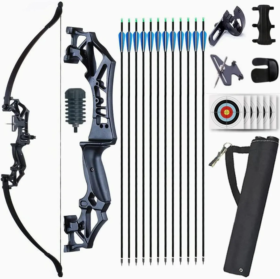 51" Bow and Arrow for Adults Archery Recurve Bow Takedown Straight Bow Hunting Longbow with Arrows Quiver Metal Riser Right Hand for Target Shooting Practice
