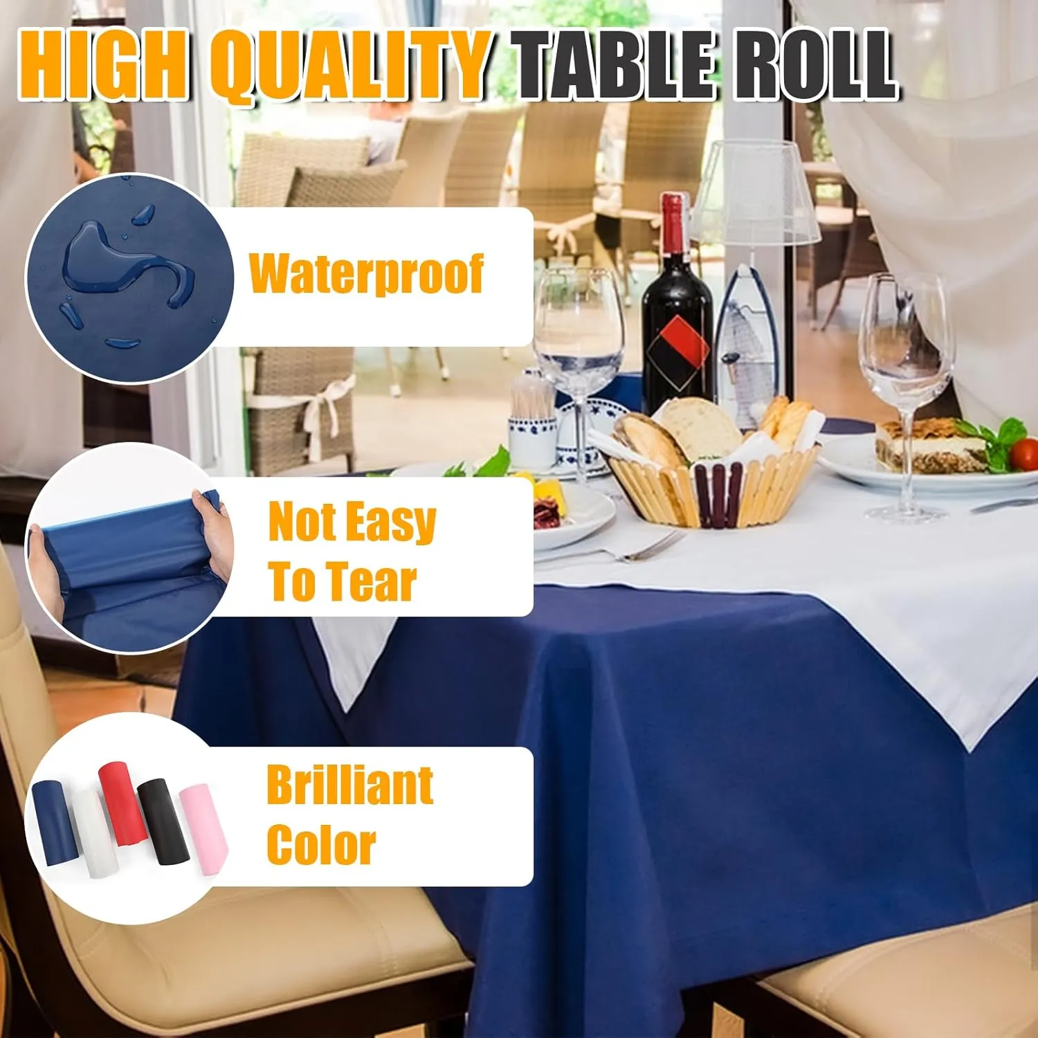 54 in X 300 FT Blue Plastic Table Cover Roll with Slide Cutter，Cuts Up to 36 Rectangle 8 Feet Disposable Plastic Table Cloths，Disposable Table Cover Roll for Dinning，Parties，BBQ，Wedding，Outdoor