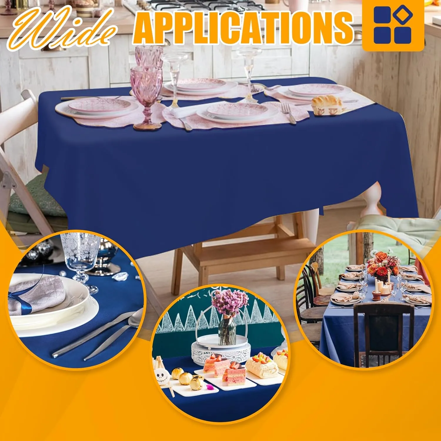 54 in X 300 FT Blue Plastic Table Cover Roll with Slide Cutter，Cuts Up to 36 Rectangle 8 Feet Disposable Plastic Table Cloths，Disposable Table Cover Roll for Dinning，Parties，BBQ，Wedding，Outdoor