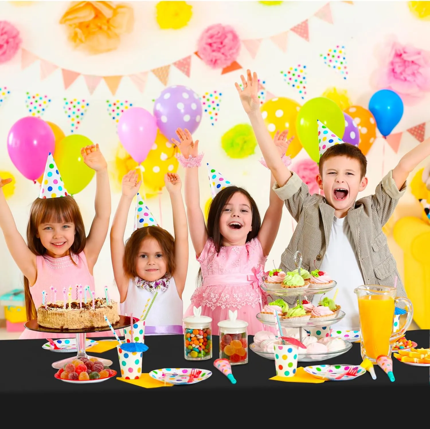 54 Inch X 200 Feet Plastic Table Cover Roll with Convenient Slide Cutter, Disposable Plastic Table Cloth Roll with Cut-to-Size Design for Weddings, Banquets, Parties (Black)