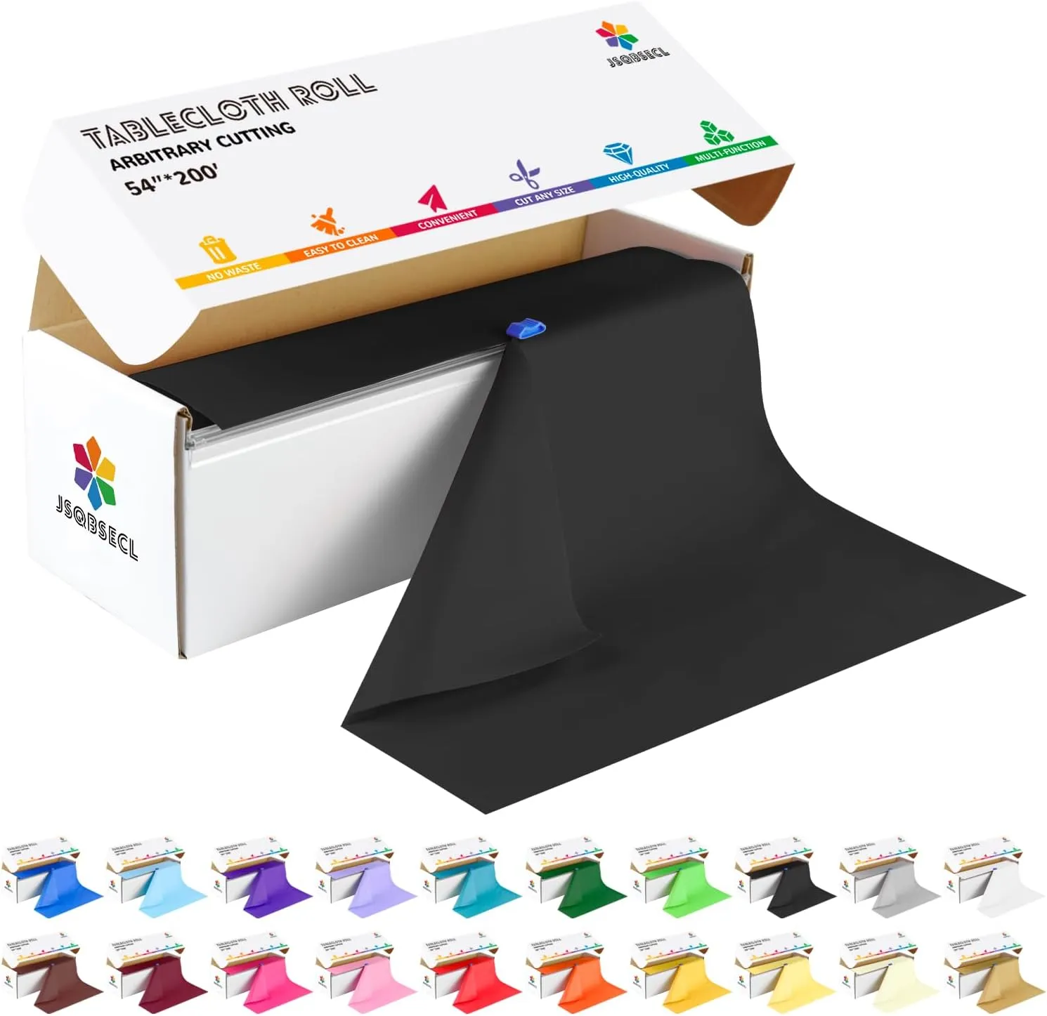 54 Inch X 200 Feet Plastic Table Cover Roll with Convenient Slide Cutter, Disposable Plastic Table Cloth Roll with Cut-to-Size Design for Weddings, Banquets, Parties (Black)