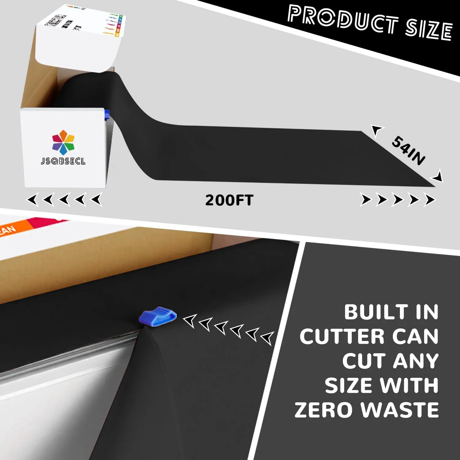 54 Inch X 200 Feet Plastic Table Cover Roll with Convenient Slide Cutter, Disposable Plastic Table Cloth Roll with Cut-to-Size Design for Weddings, Banquets, Parties (Black)