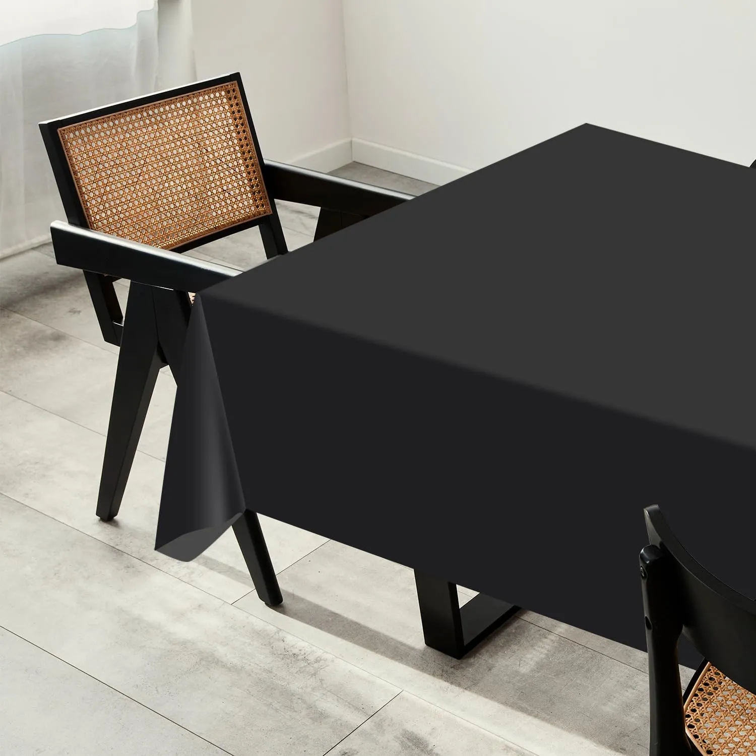 54 Inch X 200 Feet Plastic Table Cover Roll with Convenient Slide Cutter, Disposable Plastic Table Cloth Roll with Cut-to-Size Design for Weddings, Banquets, Parties (Black)