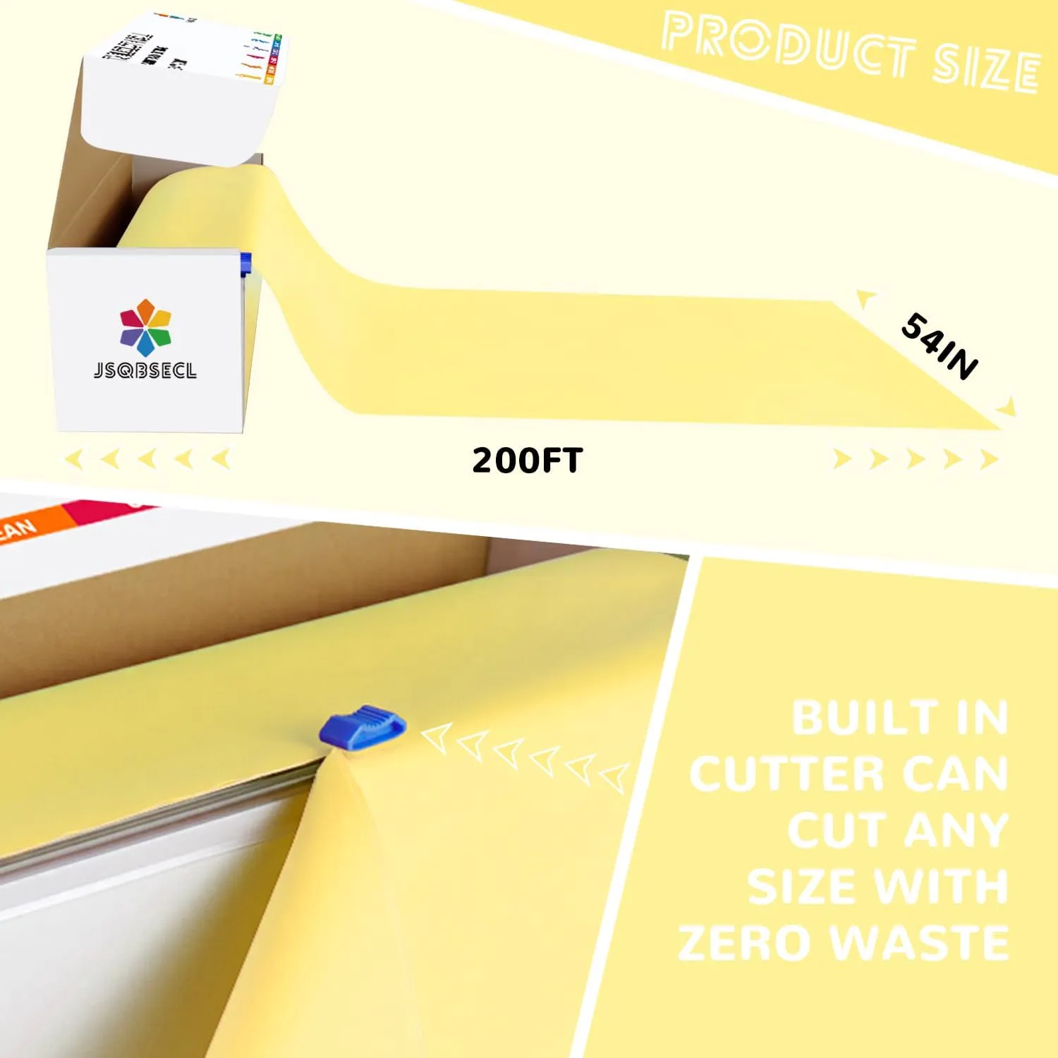 54 Inch X 200 Feet Plastic Table Cover Roll with Convenient Slide Cutter, Disposable Plastic Table Cloth Roll with Cut-to-Size Design for Weddings, Banquets, Parties (Light Yellow)