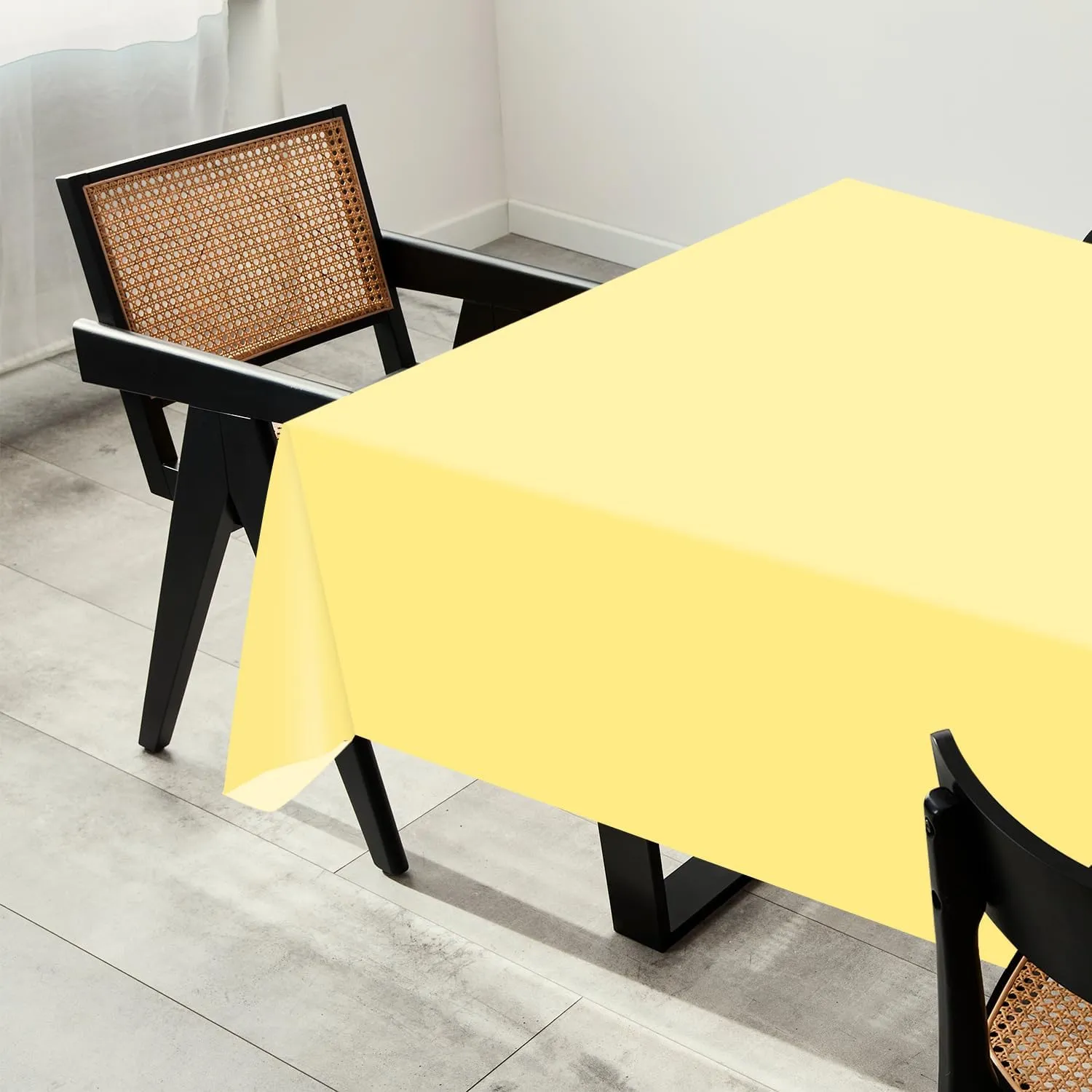 54 Inch X 200 Feet Plastic Table Cover Roll with Convenient Slide Cutter, Disposable Plastic Table Cloth Roll with Cut-to-Size Design for Weddings, Banquets, Parties (Light Yellow)