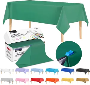 54 Inch X 300 Feet Plastic Table Cover Roll Disposable Tablecloth with Slide Cutter for All Type/Shape Tables | Table Cover for Party, Picnic, Banquet & Outdoor Activities (Green)