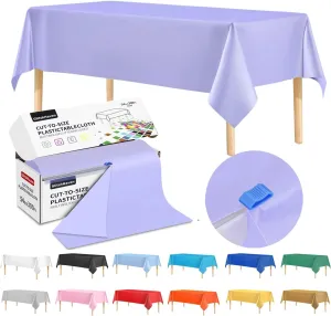 54 Inch X 300 Feet Plastic Table Cover Roll Disposable Tablecloth with Slide Cutter for All Type/Shape Tables | Table Cover for Party, Picnic, Banquet & Outdoor Activities (Purple)
