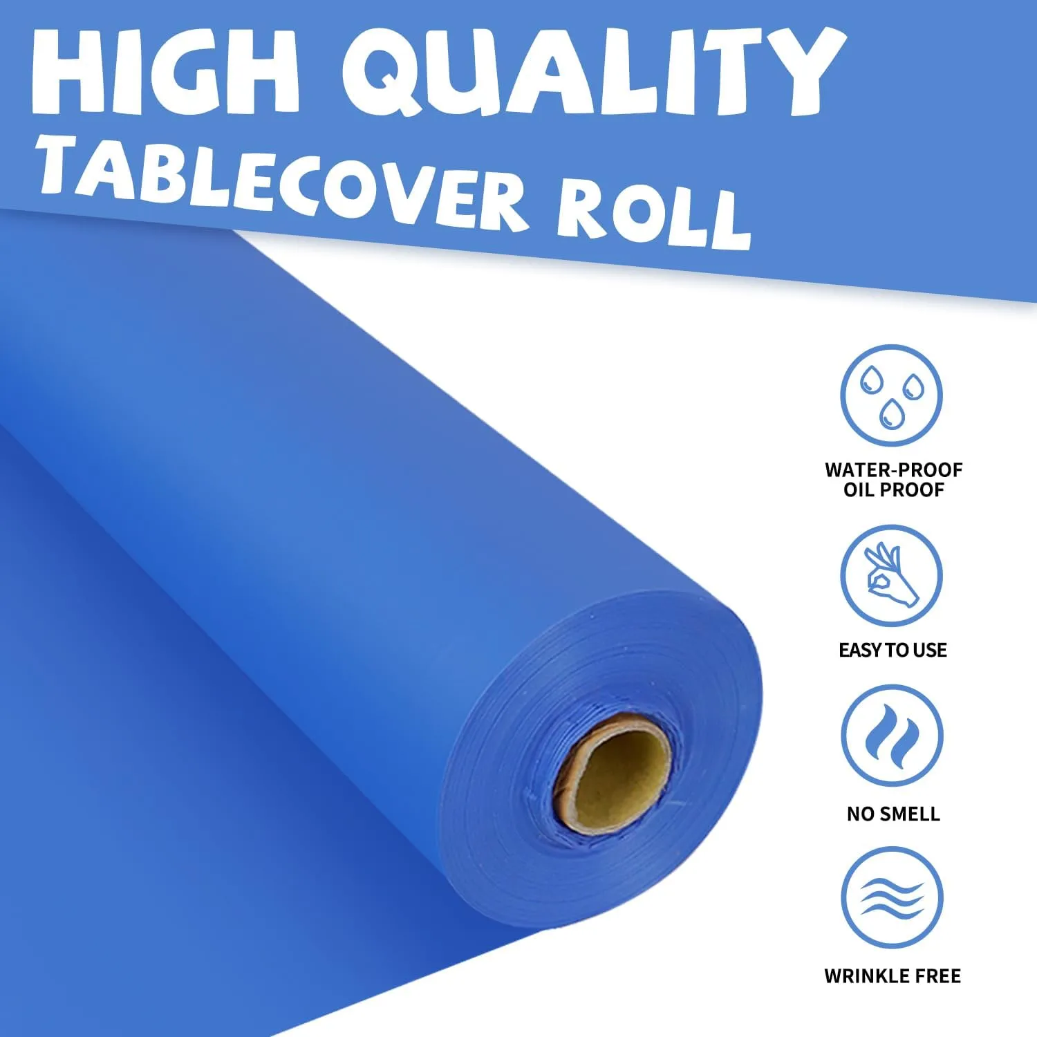 54 Inch X 300 Feet Plastic Table Cover Roll Premium Disposable Plastic Tablecloth for All Type/Shape Tables | Picnic, Party, Banquet, Birthdays, Weddings (Blue, 54 Inch X 300 Feet)