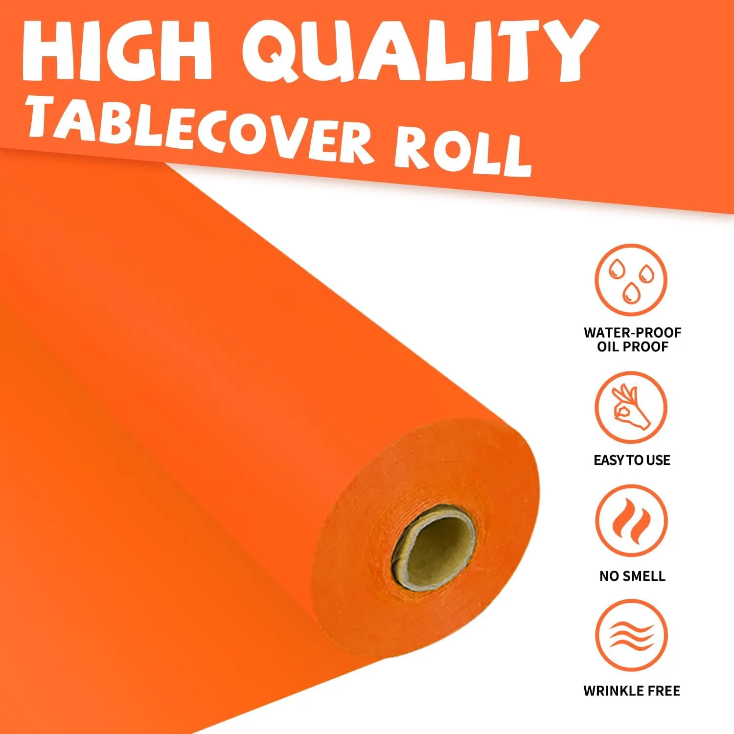 54 Inch X 300 Feet Plastic Table Cover Roll Premium Disposable Plastic Tablecloth for All Type/Shape Tables | Picnic, Party, Banquet, Birthdays, Weddings (Orange, 54 Inch X 300 Feet)
