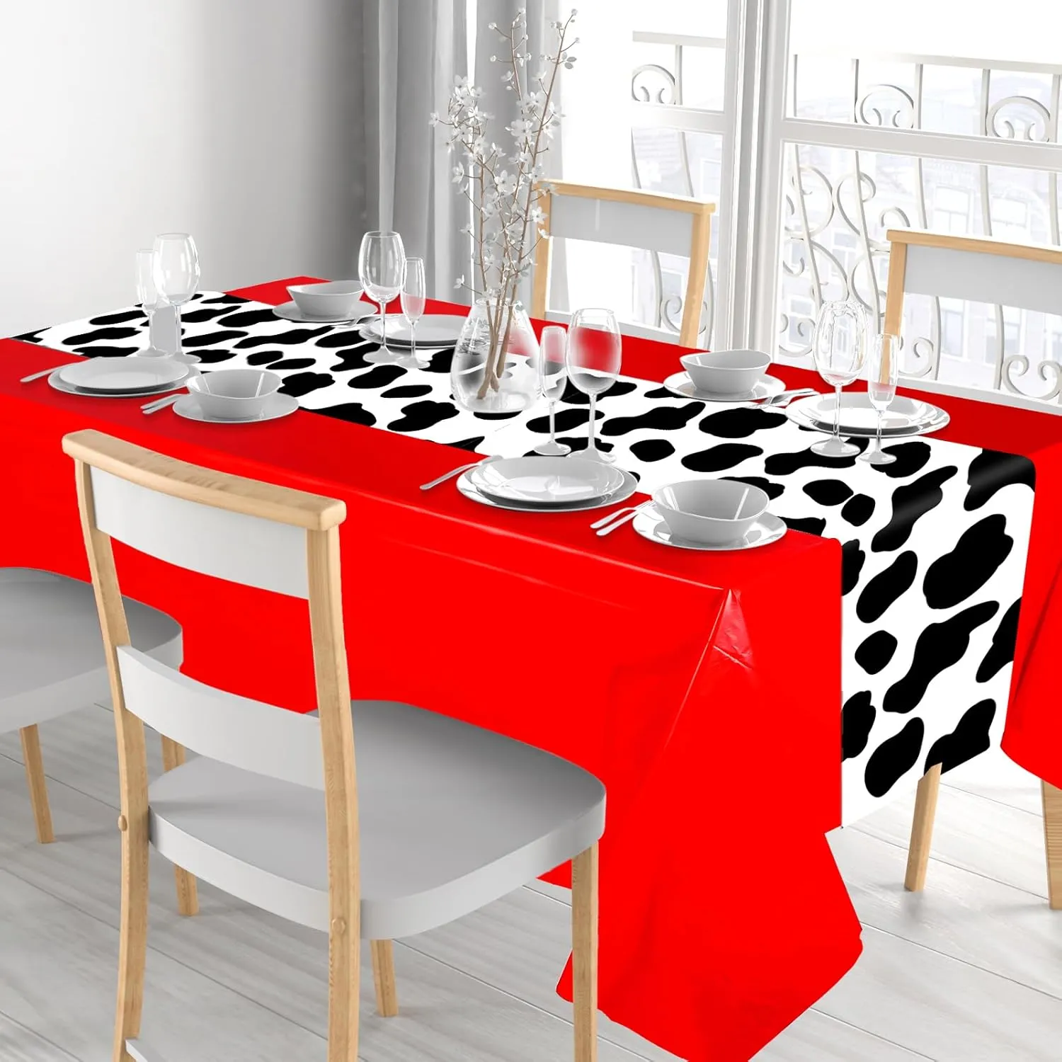 54 x 108 Inch Cow Tablecloth for Party Decor Western Table Cloth Cowboy Print Plastic Rustic Table Runner Highland My First Rodeo Toys Farm Animal Holiday Story(Elegant Pattern,6 Pcs)