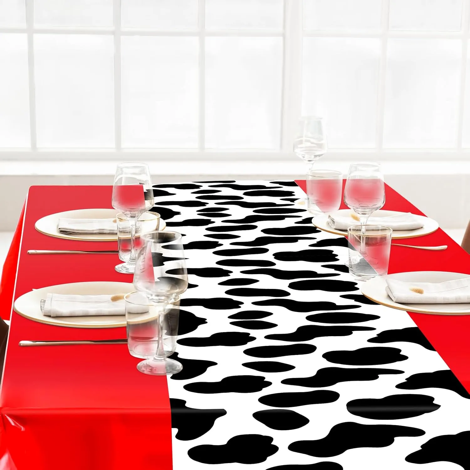 54 x 108 Inch Cow Tablecloth for Party Decor Western Table Cloth Cowboy Print Plastic Rustic Table Runner Highland My First Rodeo Toys Farm Animal Holiday Story(Elegant Pattern,6 Pcs)
