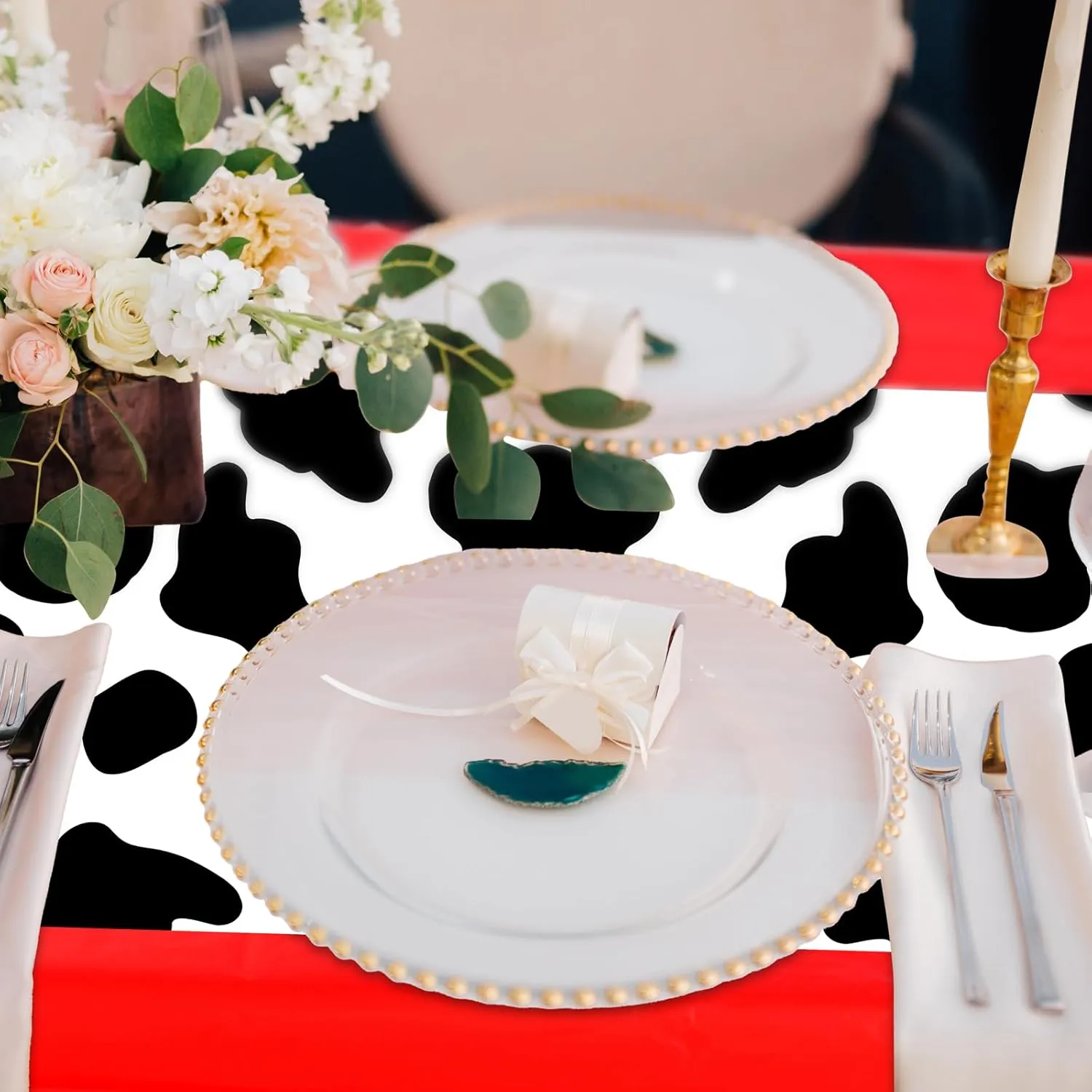 54 x 108 Inch Cow Tablecloth for Party Decor Western Table Cloth Cowboy Print Plastic Rustic Table Runner Highland My First Rodeo Toys Farm Animal Holiday Story(Elegant Pattern,6 Pcs)
