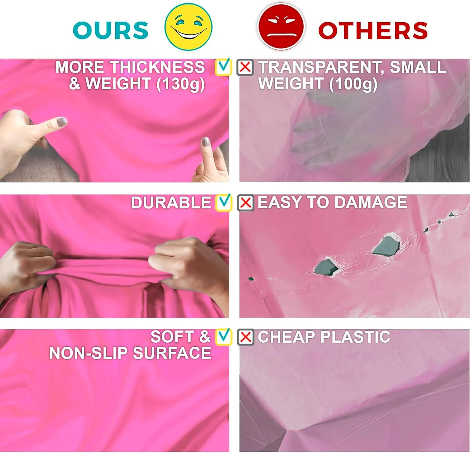 54in X 100ft Pink Premium Plastic Disposable Tablecloth Roll with in Built Cutter Box | Table Cover for Party, Picnic, Banquet & Kids Activities