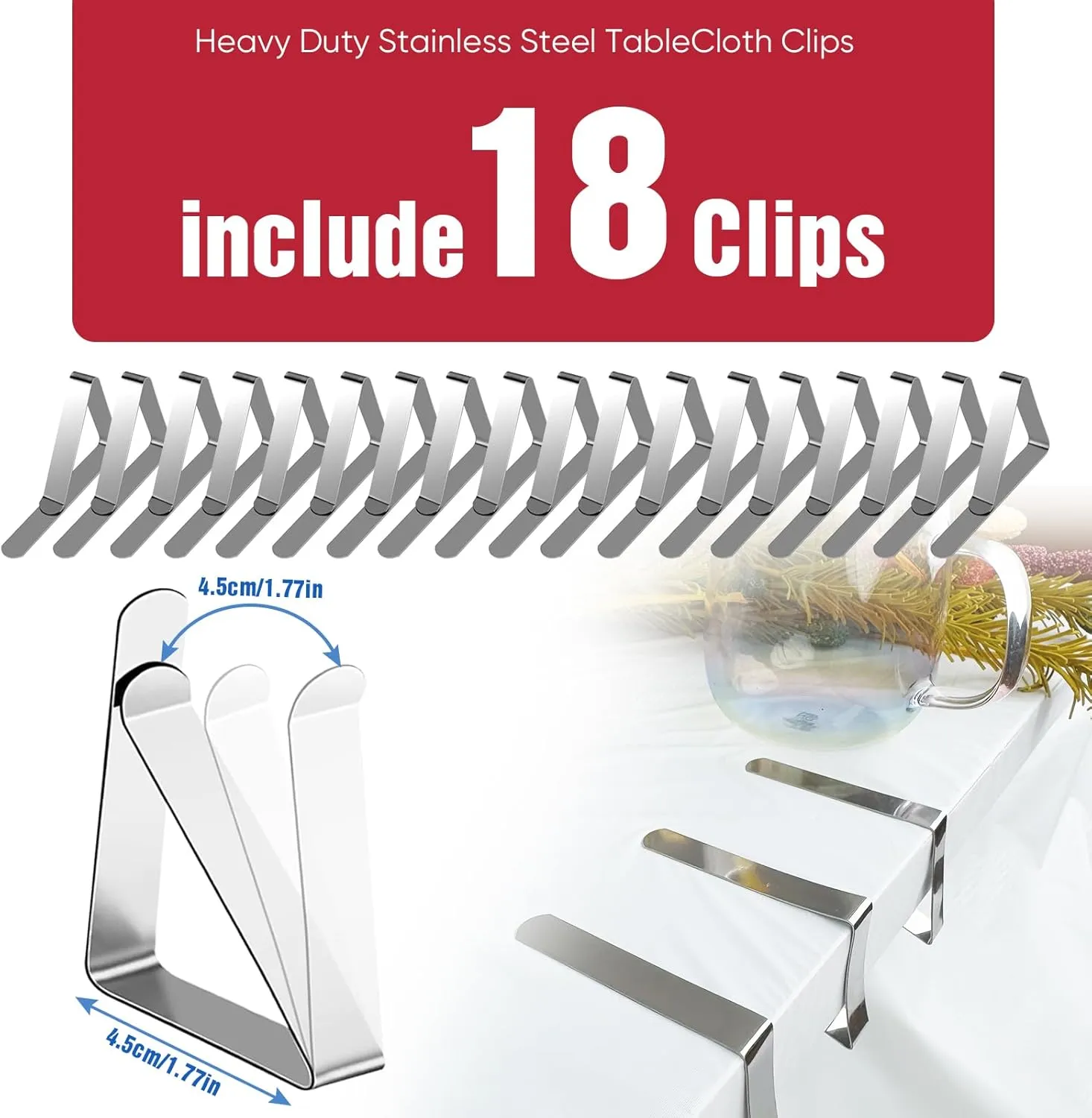 54in x 300Ft Blue Plastic Table Cloth Roll with 18 Pcs Stainless Steel Clips, Disposable Table Cover Roll in A Cut-to-Size Box with Slide Cutter, Tablecloth for Rectangle Table for Parties