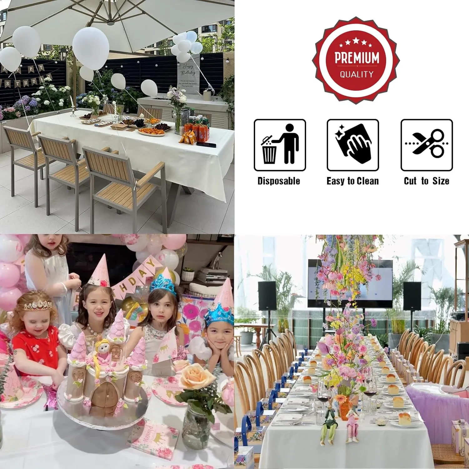 54in x 300Ft Blue Plastic Table Cloth Roll with 18 Pcs Stainless Steel Clips, Disposable Table Cover Roll in A Cut-to-Size Box with Slide Cutter, Tablecloth for Rectangle Table for Parties