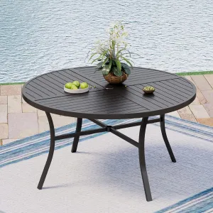 54" Round Patio Dining Table for 6, Outdoor Metal Steel Table with 1.57" Umbrella Hole for Porch Backyard