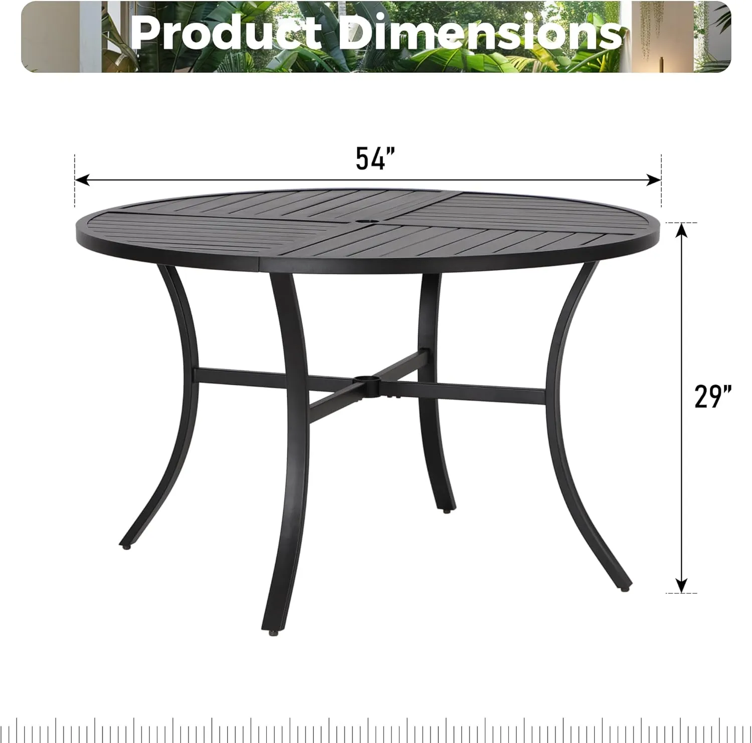 54" Round Patio Dining Table for 6, Outdoor Metal Steel Table with 1.57" Umbrella Hole for Porch Backyard