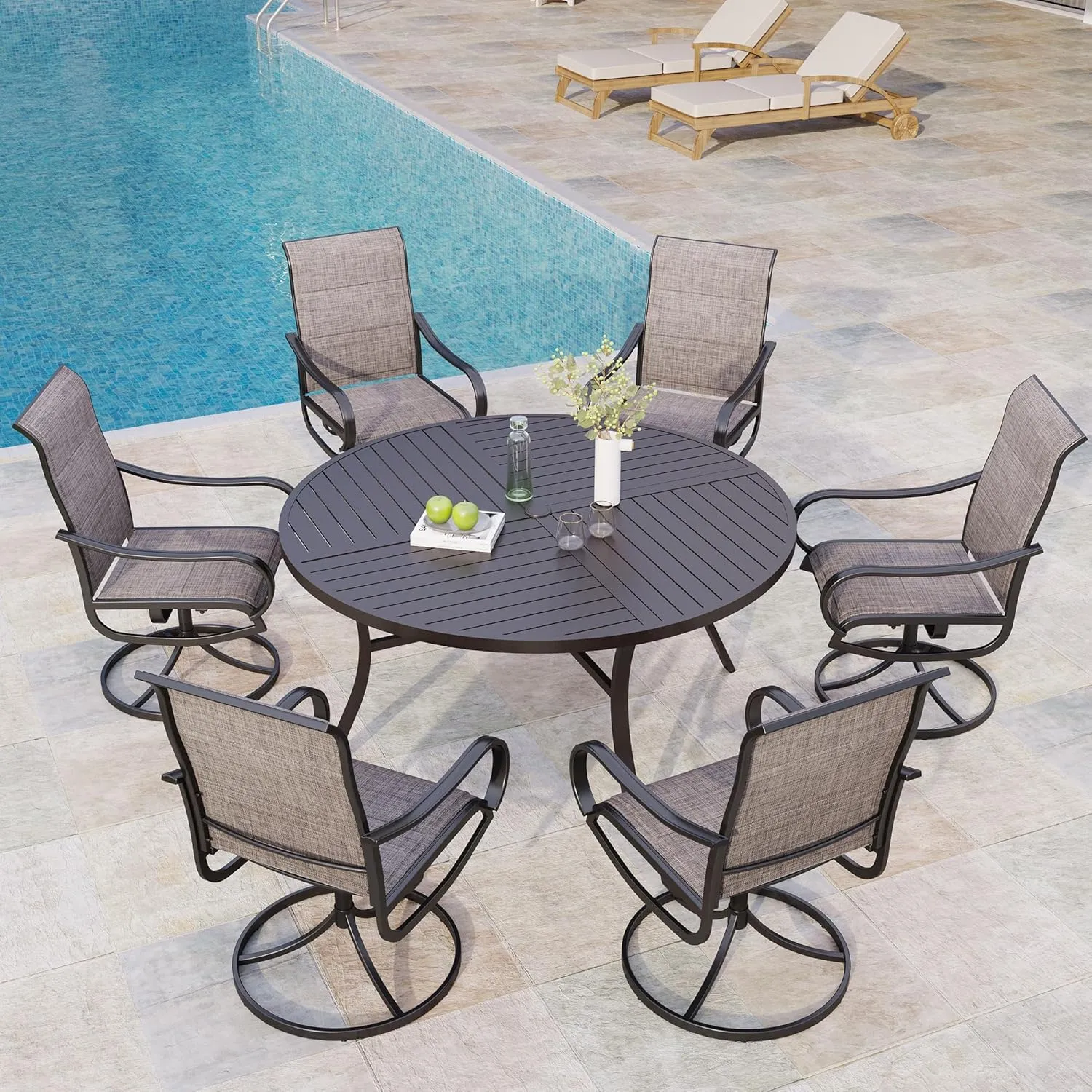 54" Round Patio Dining Table for 6, Outdoor Metal Steel Table with 1.57" Umbrella Hole for Porch Backyard