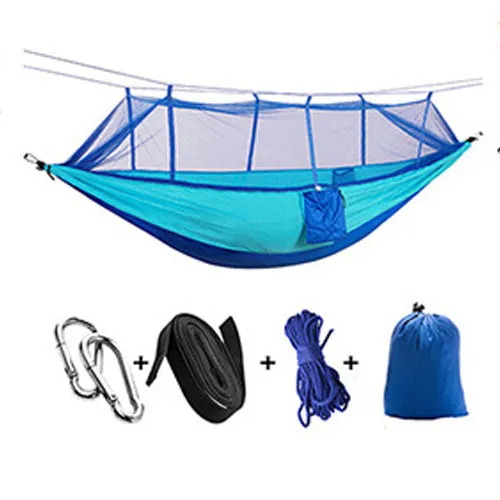 57Portable Outdoor Camping Hammock with Mosquito Net High Strength Parachute Fabric Hanging Bed