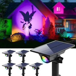 6 Pack Color Changing Solar Power Spot Lights Outdoor Waterproof LED Dusk to Dawn Landscape Spotlight Lamp for Outside Yard, Tree, Flag, Garden, Statues, 8 Colorful Modes, Accent Decorative Lighting