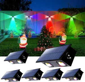 6 Pack Color Changing Solar Powered Fence Lights Outdoor Decorative LED Waterproof Yard Lamps for Outside Wall, Deck, House Patio, Rail, Stair, Yard, Pool, 8 Colorful Modes, Easy 1-Min Installation