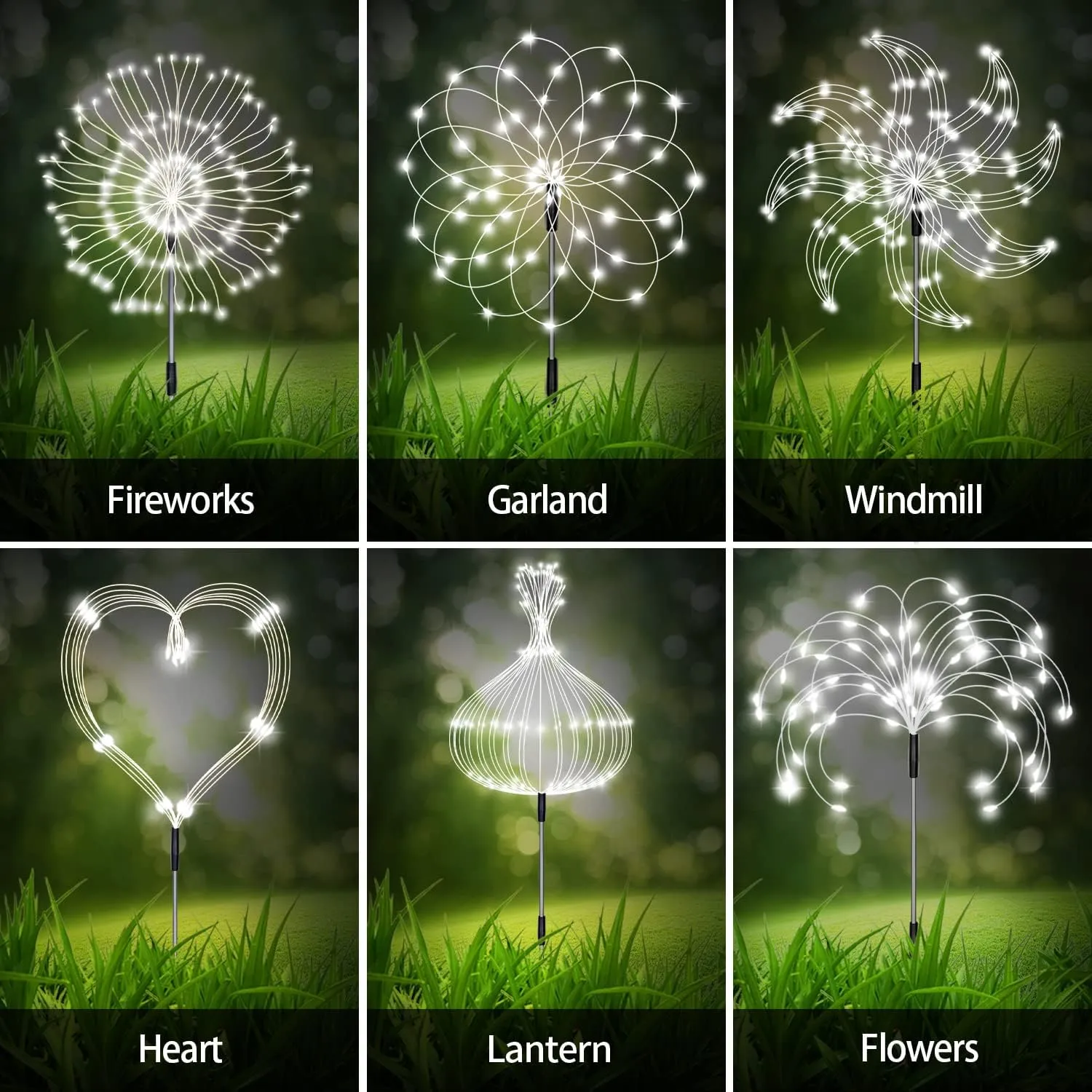 6 Pack Outdoor Solar Garden Lights, 120 LED Waterproof Solar Lamps Decorative, Fireworks Lamp, 8 Modes Landscape Lights with Remote for Pathway Backyard Walkway Patio (Cool White)