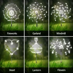 6 Pack Outdoor Solar Garden Lights, 120 LED Waterproof Solar Lamps Decorative, Fireworks Lamp, 8 Modes Landscape Lights with Remote for Pathway Backyard Walkway Patio (Cool White)