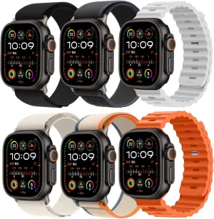 6 Pack Sport Bands - Compatible with Apple Watch Ultra/Ultra 2/Series 4/5/6/7/8/9 44mm 45mm 46mm Men/Women Breatherable Trail/Alpine/Ocean Bands