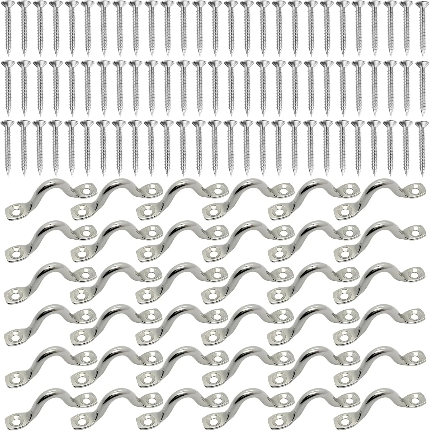 60 Pcs Boat Eye Straps, 316 Stainless Steel Bimini Boat Top Pad Eyes, M5 Kayak Deck Loops with 120 Pcs Screws, Tie Down Points for Kayak, Canoe, Rigging, Hanging U Hooks for Marine Use