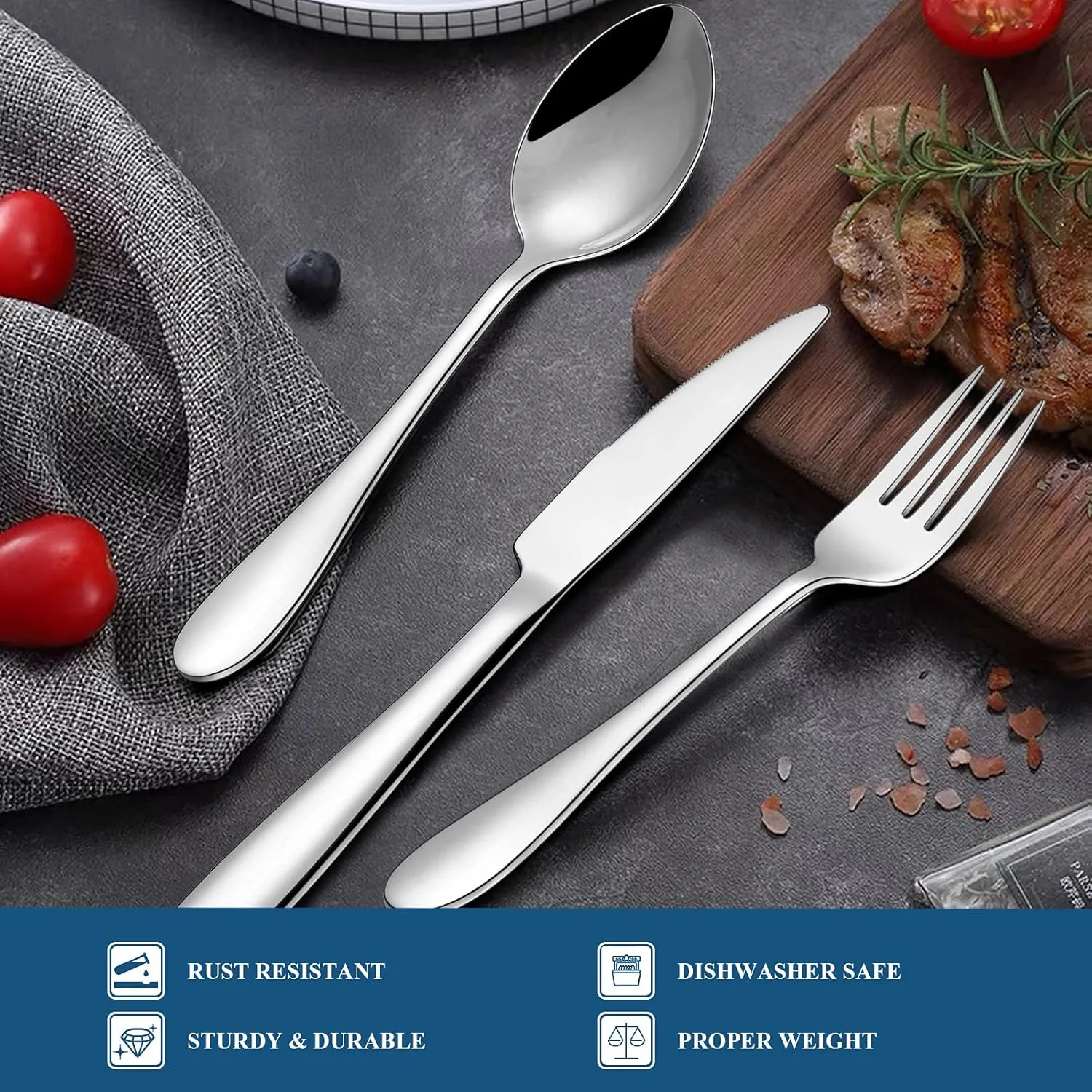 60-Piece Silverware Set, Wildone Stainless Steel Flatware Set Service for 12, Tableware Cutlery Set for Home Kitchen Hotel Restaurant, Mirror Polished, Dishwasher Safe