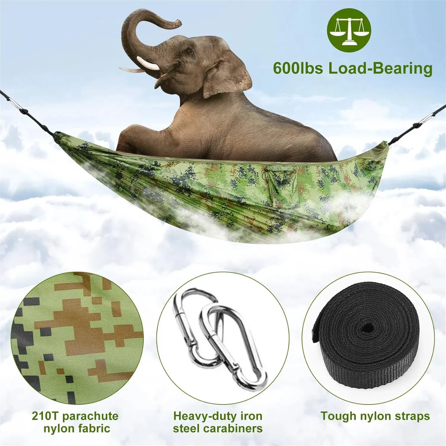 600lbs Load 2 Persons Hammock with Mosquito Net Outdoor Hiking Camping Portable Nylon Swing Bed (Camouflage)