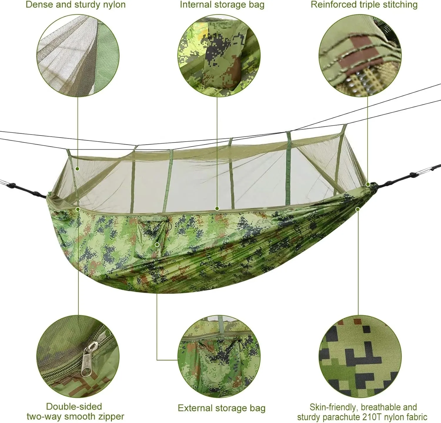 600lbs Load 2 Persons Hammock with Mosquito Net Outdoor Hiking Camping Portable Nylon Swing Bed (Camouflage)