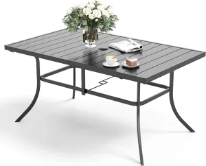 60" Patio Dining Table for 6, Rectangle Patio Table with Umbrella Hole,E-Coating and Powder Coating Steel Frame Metal Outdoor Patio Table for Garden Backyard Lawn Yard