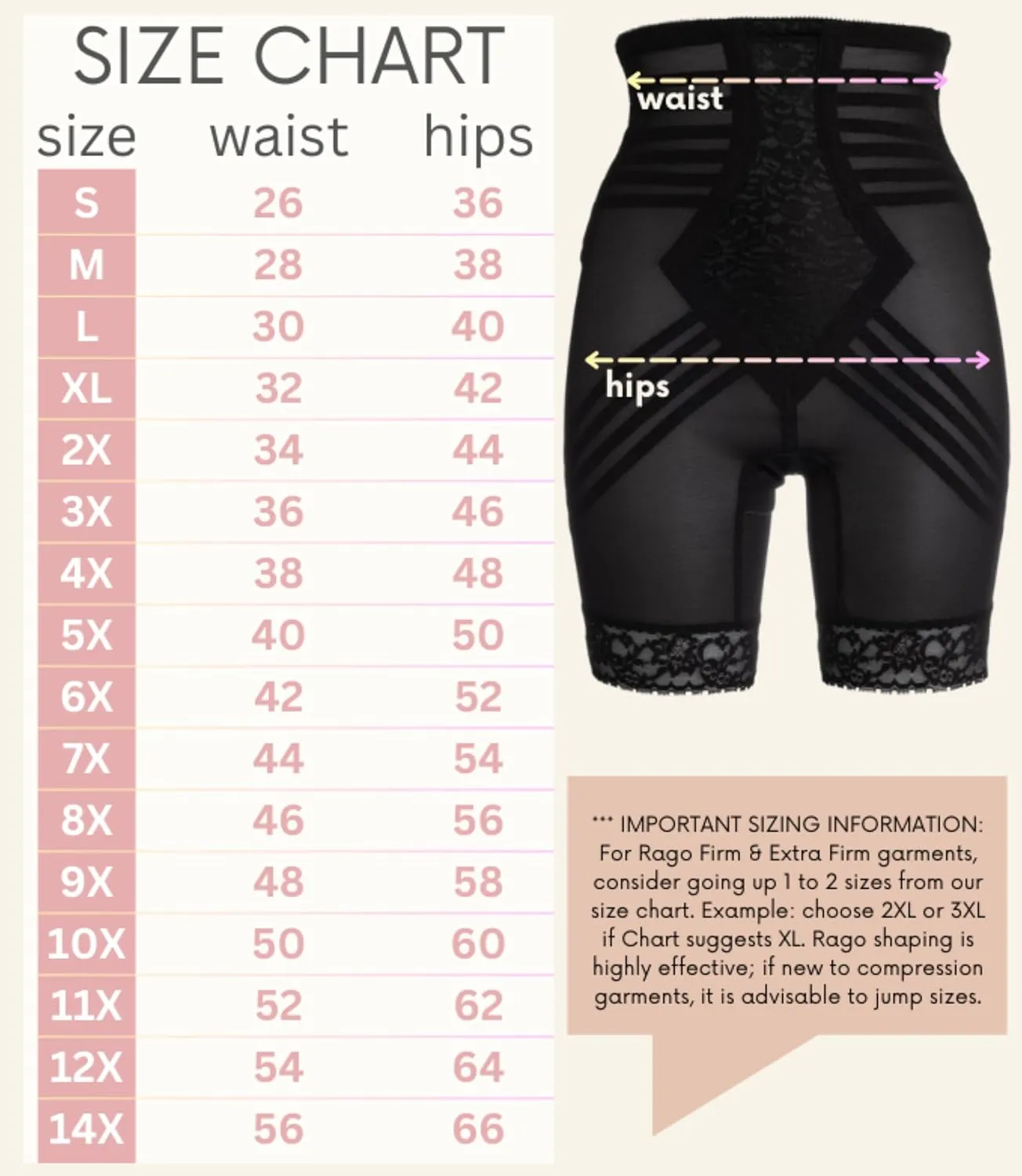 6209 High Waist Thigh Shaper | Size Sm - 15X | Made in USA | Flex Fit | No Top Roll | Firm - Extra Firm Tummy-Thigh Control