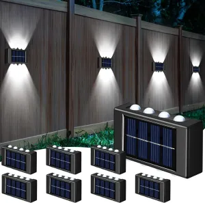 8 Pack Solar Wall Lights for Outside Solar Fence Lights Up and Down Fence LED Outdoor Decorative Waterproof Lamps Dusk to Dawn LED Lighting Wall Sconces for Outside Walkway Backyard Deck(Cold Light)