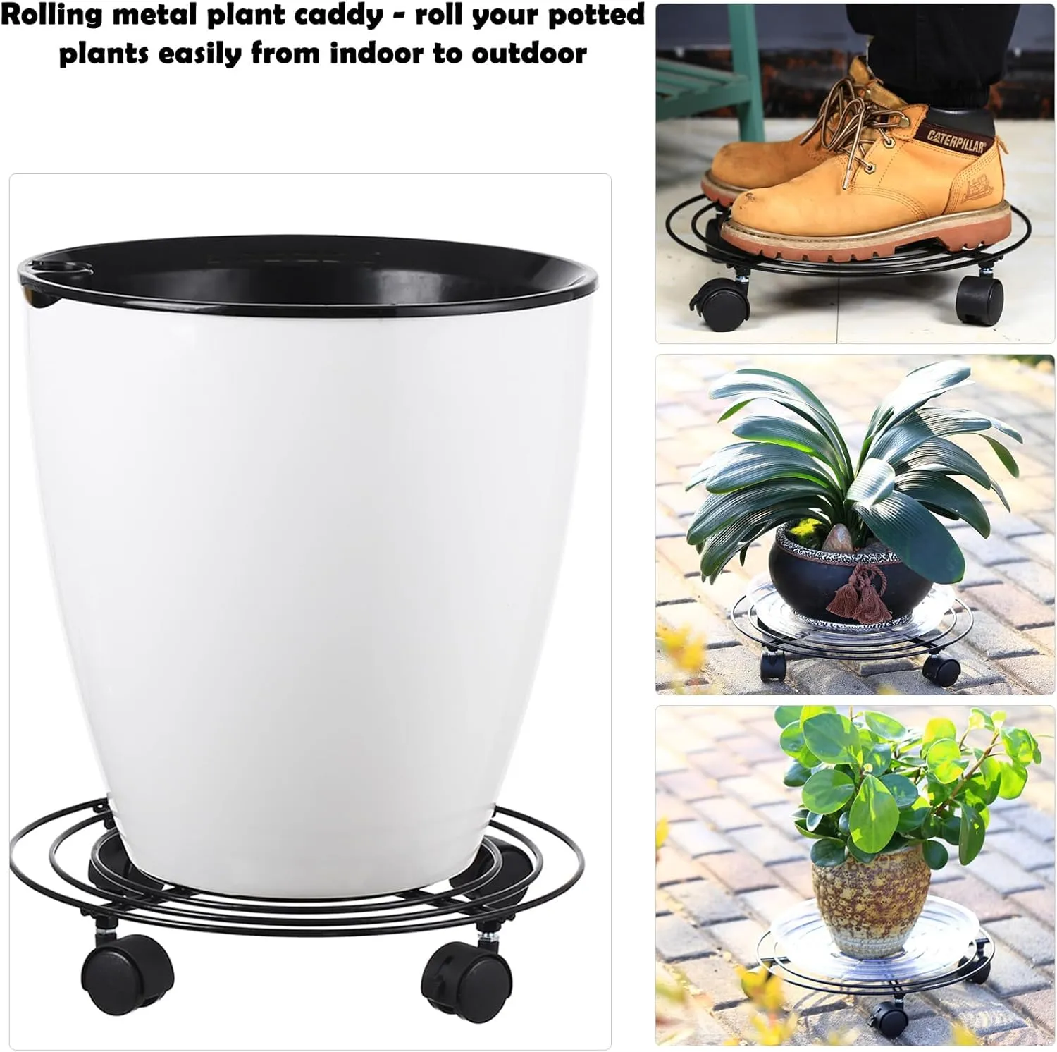 8 Packs Large Metal Plant Caddy with Wheels 13" Heavy-Duty Wrought Iron Rolling Plant Stands Wheeled Plant Dolly Plant Roller Base Indoor Outdoor Planter Mover Saucers Black