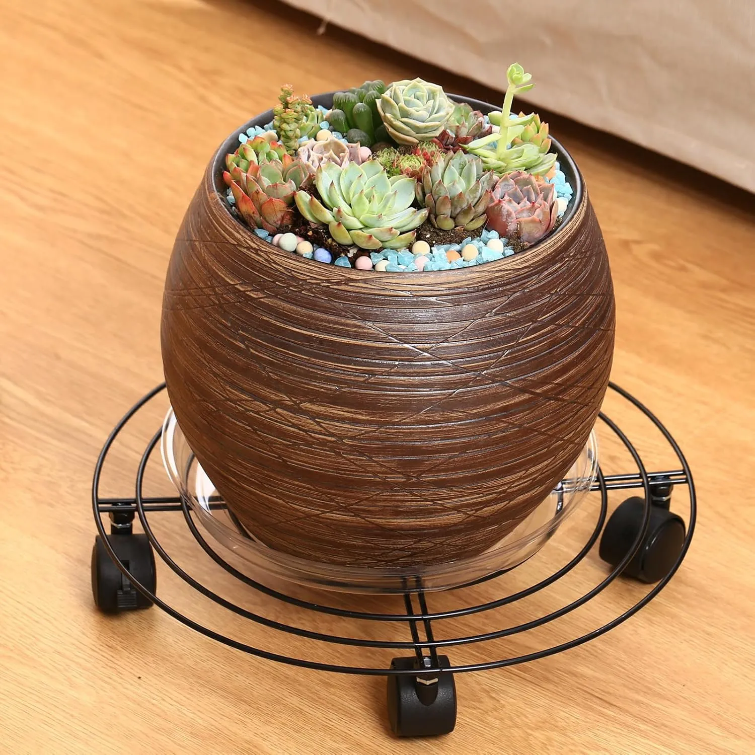 8 Packs Large Metal Plant Caddy with Wheels 13" Heavy-Duty Wrought Iron Rolling Plant Stands Wheeled Plant Dolly Plant Roller Base Indoor Outdoor Planter Mover Saucers Black