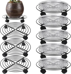 8 Packs Large Metal Plant Caddy with Wheels 13" Heavy-Duty Wrought Iron Rolling Plant Stands Wheeled Plant Dolly Plant Roller Base Indoor Outdoor Planter Mover Saucers Black