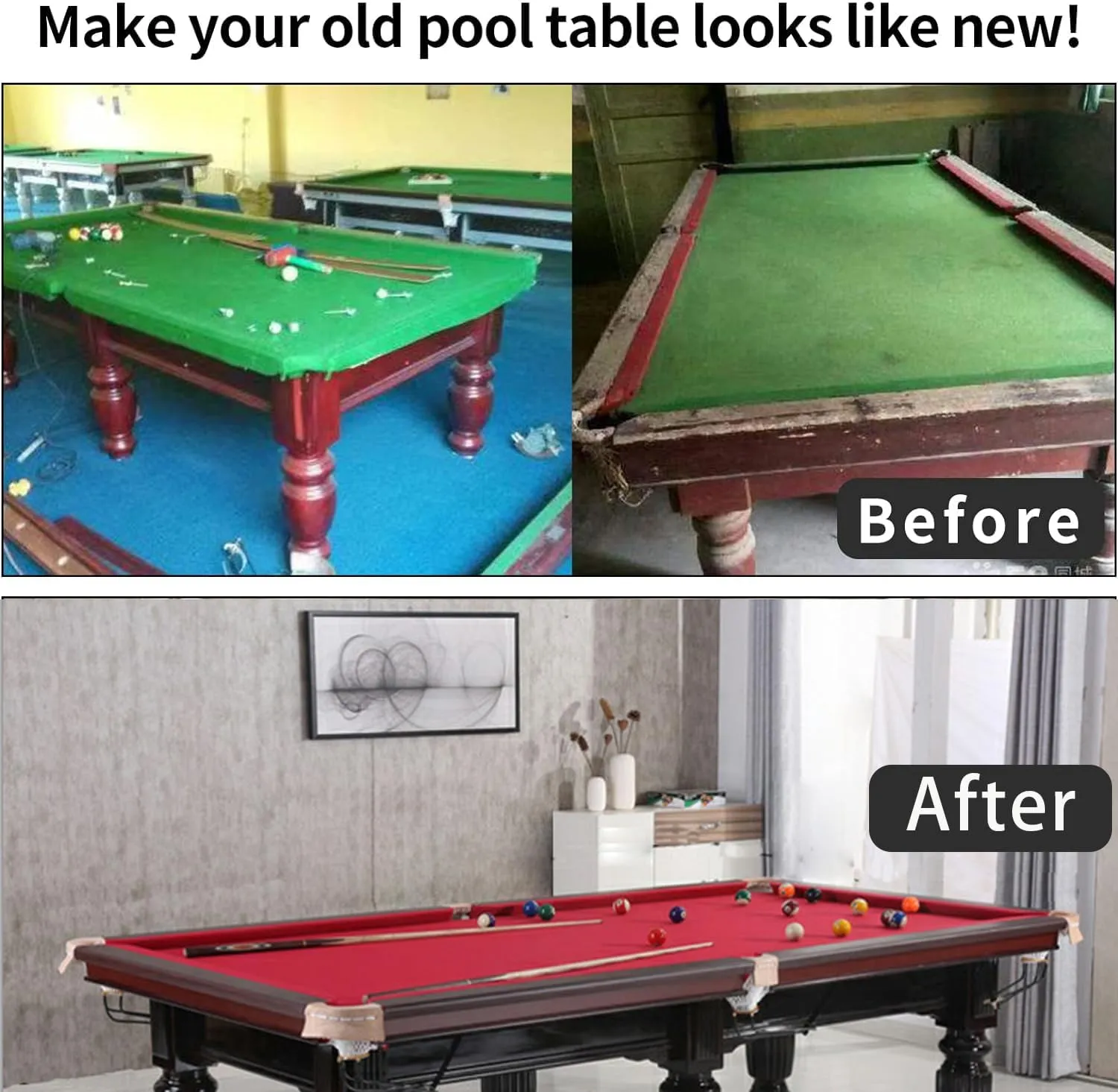 8" Pool Table Felt w/ 6 Cloth Strips, Pre Cut Billiard Table Cloth Felt