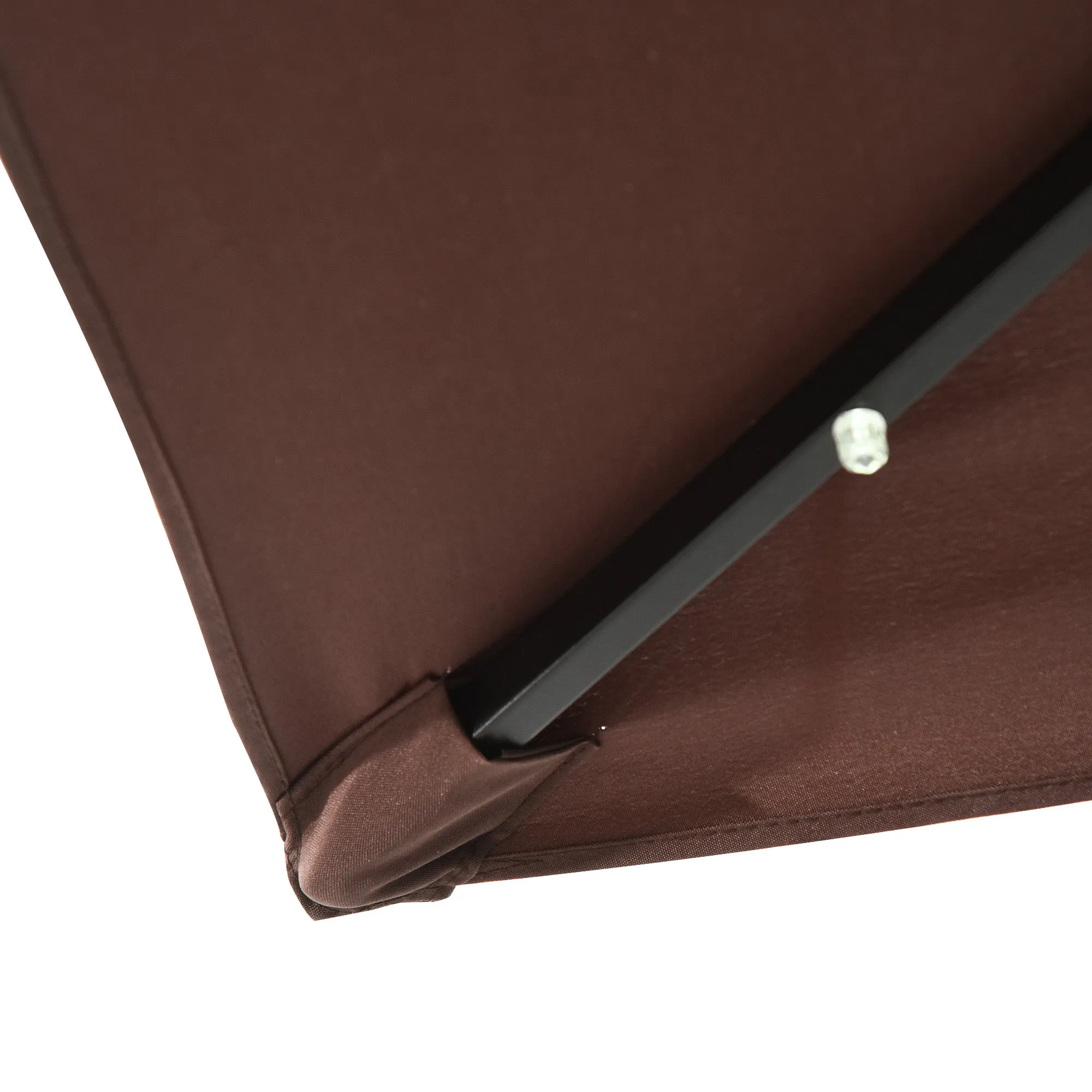 9' x 7' Solar Umbrella, LED Lighted, Tilt & Crank, for Outdoor, Garden, Deck, Brown