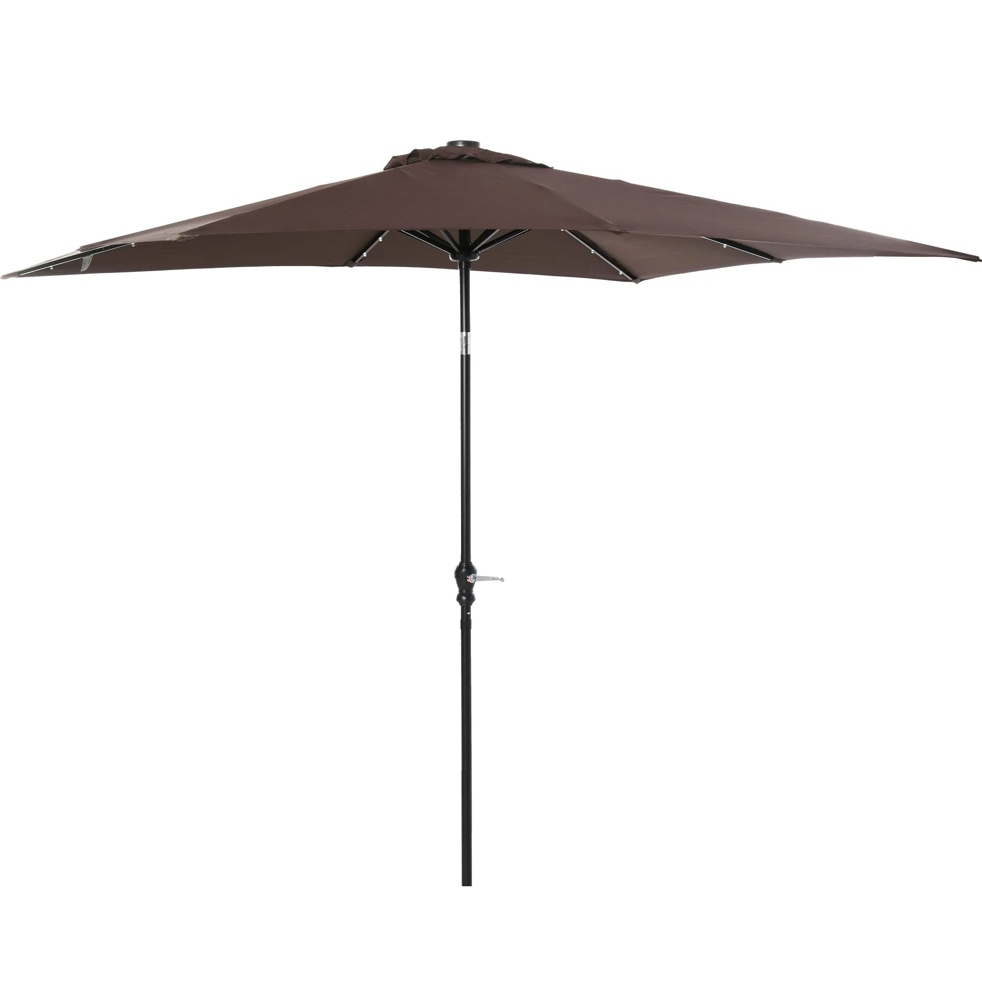 9' x 7' Solar Umbrella, LED Lighted, Tilt & Crank, for Outdoor, Garden, Deck, Brown