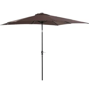 9' x 7' Solar Umbrella, LED Lighted, Tilt & Crank, for Outdoor, Garden, Deck, Brown