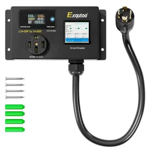 AC Power Meter, NEMA Conversion Outlet, 120/240 VAC NEMA L14-30P to NEMA 14-50R Outlet with Breaker & Voltmeter, LCD Digital Real-Time Display, Multifunction Monitor Outlet, Testers, 50 A