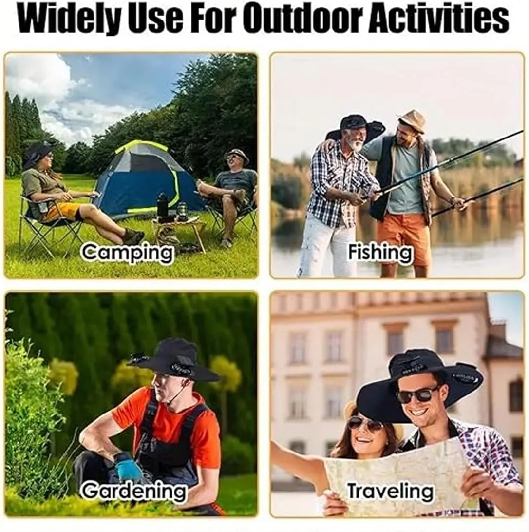 Accustomas Solar Hat, Accustomas Hat with Fans Solar Power, Wide Brim Sun hat Outdoor Fishing Hats with 2 Solar Fan