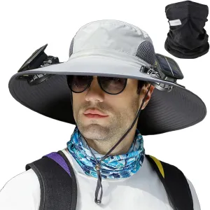 Accustomas Solar Hat, Accustomas Hat with Fans Solar Power, Wide Brim Sun hat Outdoor Fishing Hats with 2 Solar Fan