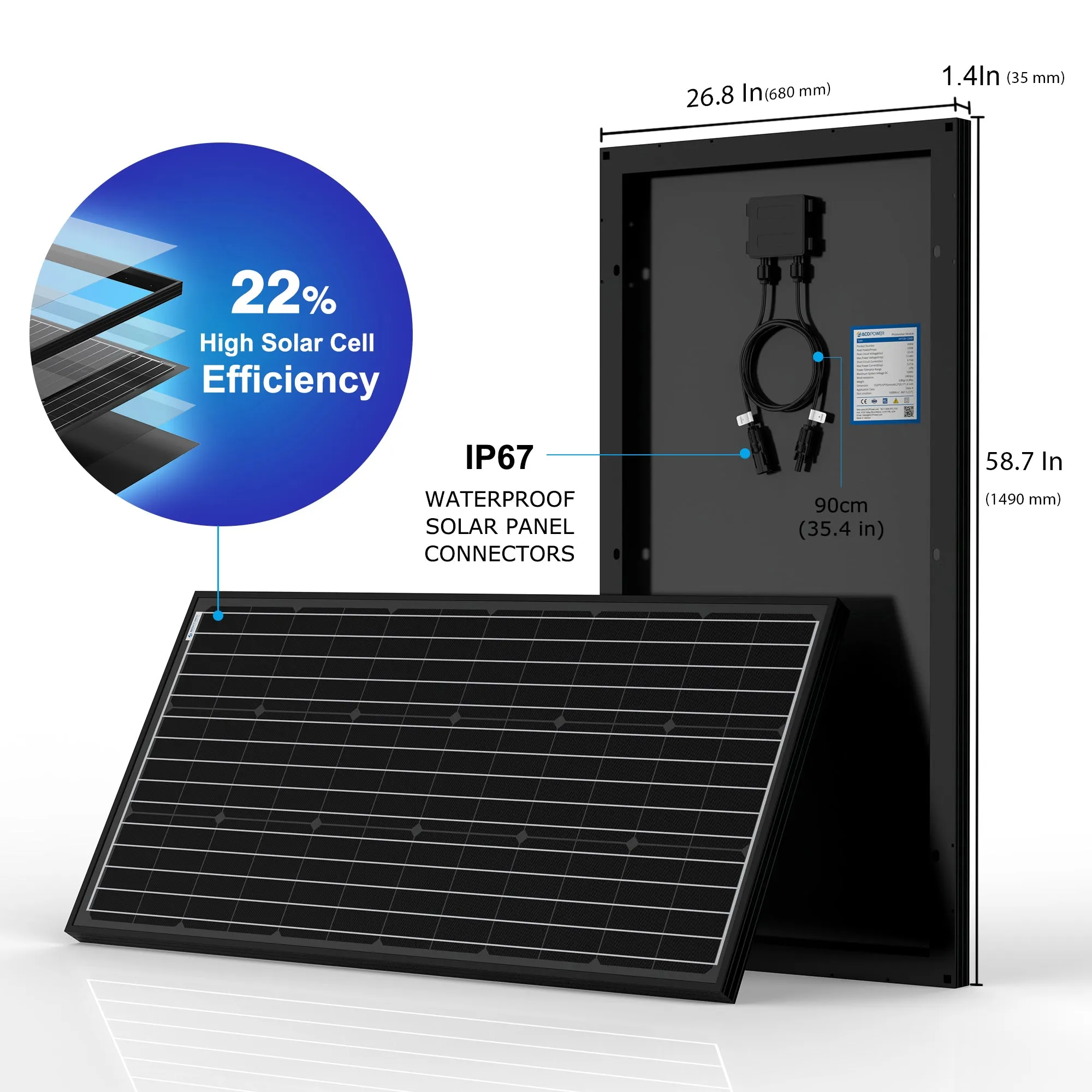 ACOPOWER 800 Watt Monocrystalline Solar RV Kit w/ 60A MPPT