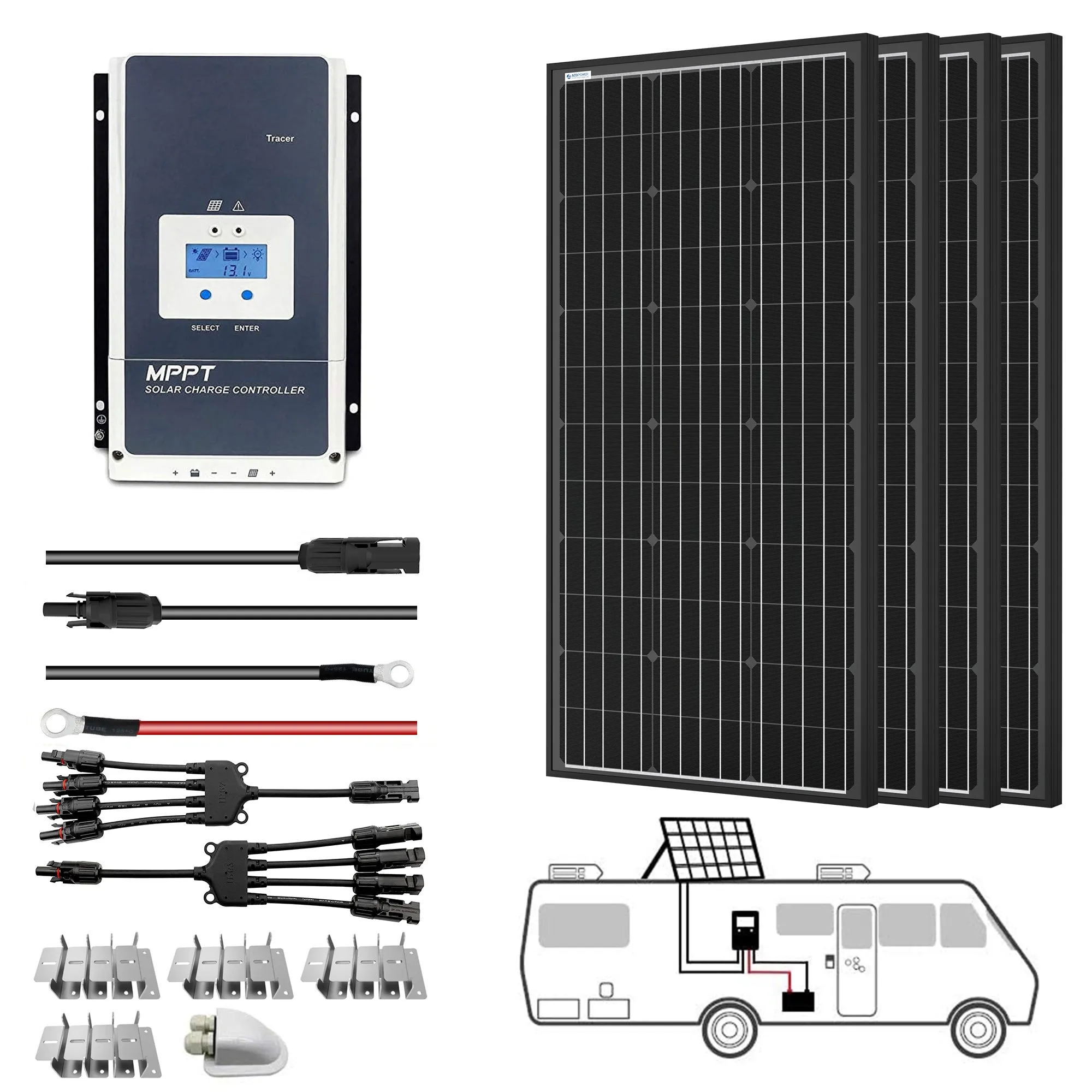 ACOPOWER 800 Watt Monocrystalline Solar RV Kit w/ 60A MPPT