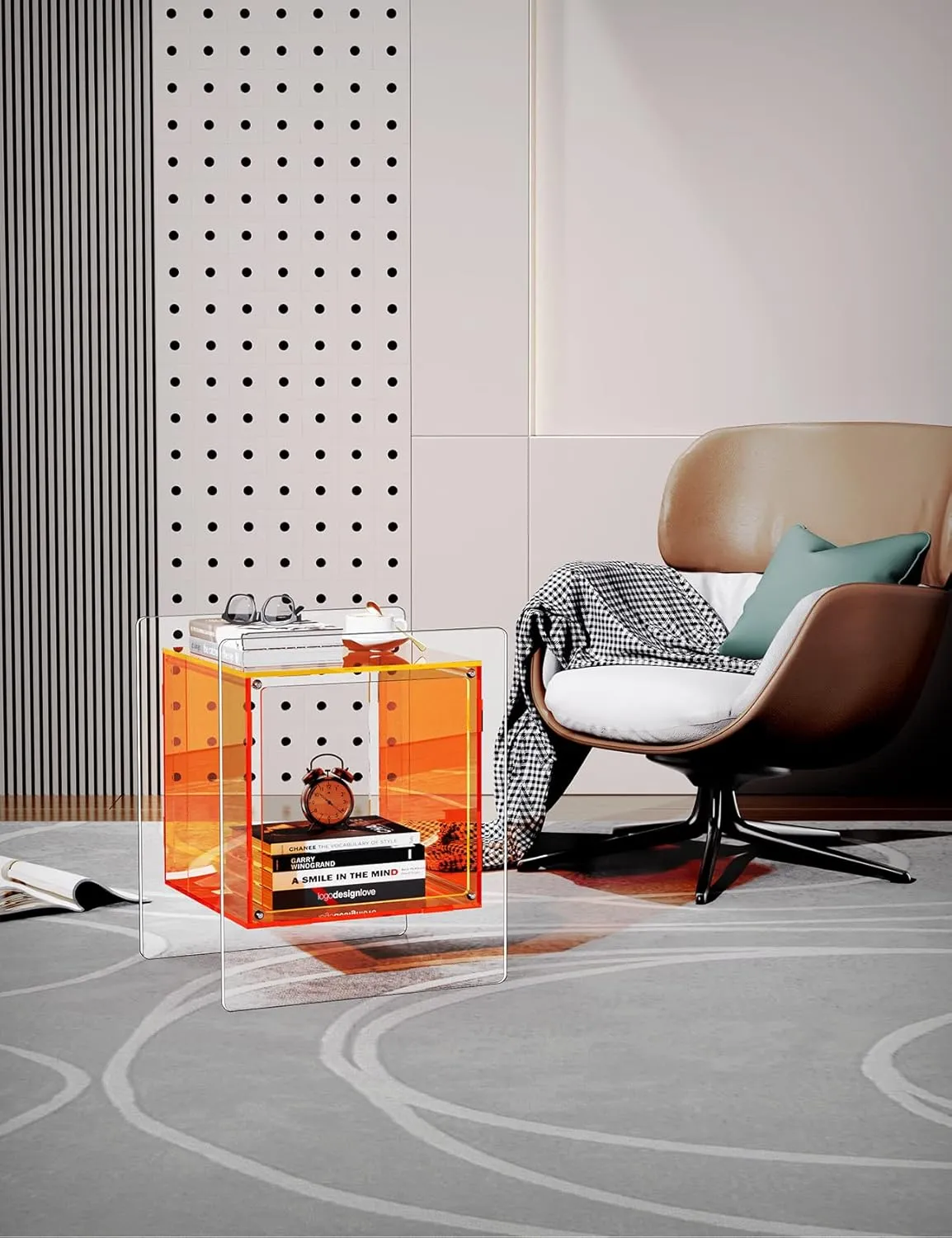 Acrylic Nightstand Colorful Bedside Table with Open Storage Shelf,Clear Side Table for Living Room (1, Orange)