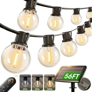 addlon 56FT(50 6) Solar String Lights Outdoor with Remote, 27 Shatterproof G40 Bulbs, Solar Powered & USB Charging Patio Lights, Dimmable Waterproof Solar String Lights for Outside, Camping, Backyard